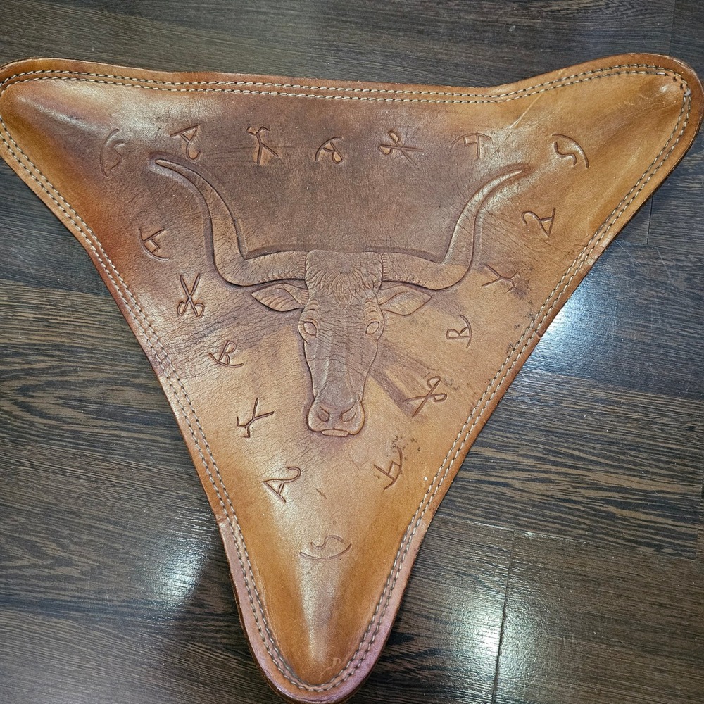 Vintage Hand Tooled Leather Folding Tripod Saddle Seat Stool.-Chambers-Phoenix
